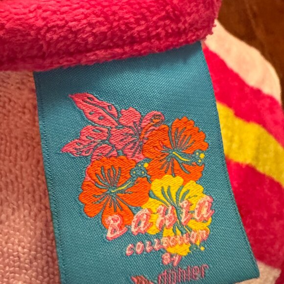 Cotton Velour Beach Towel 40” x 72” pink/yellow/turquoise stripes - Picture 3 of 3